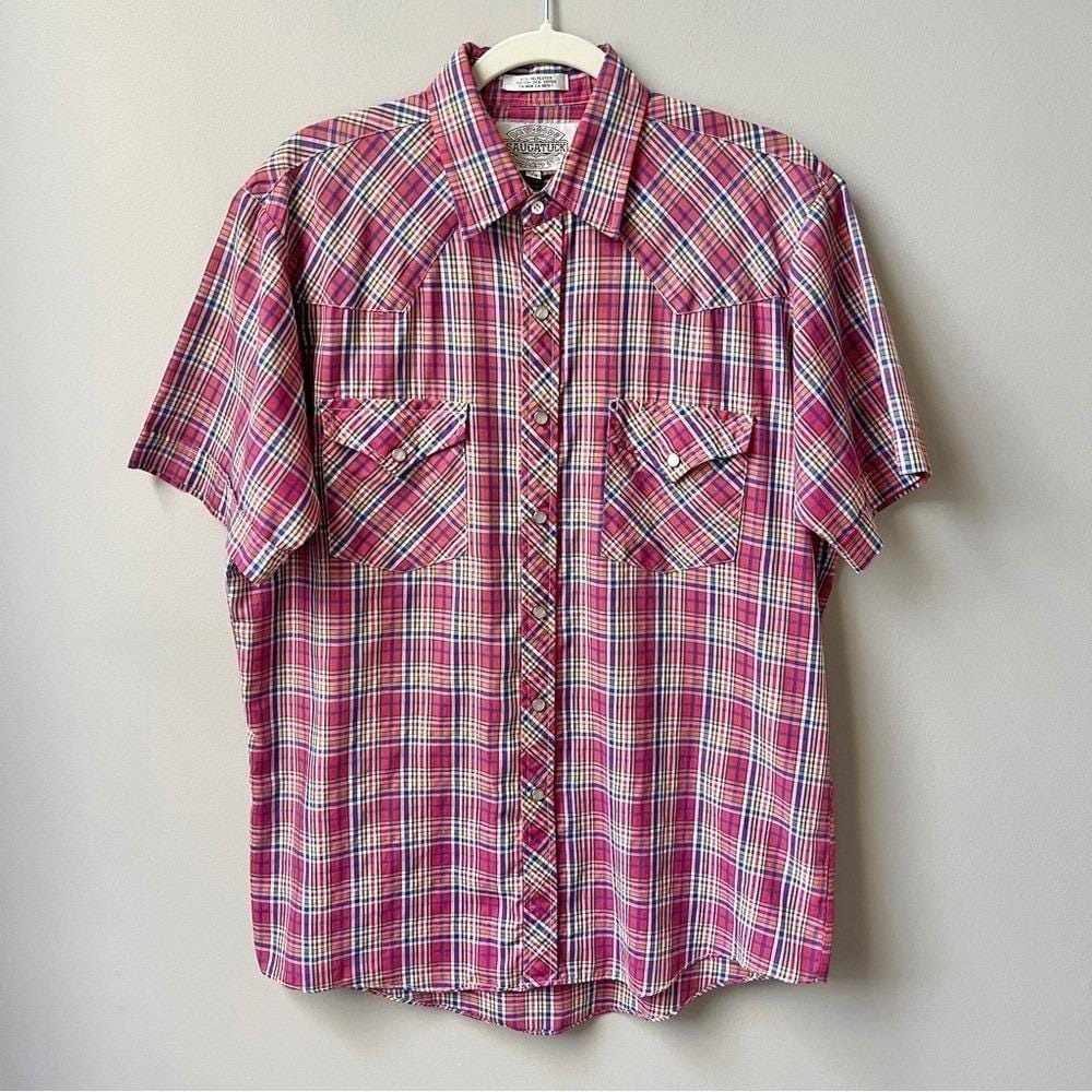 Vintage Saugatuck Dry Good Shirt Men's Large Red Plaid Country Western Rodeo Top